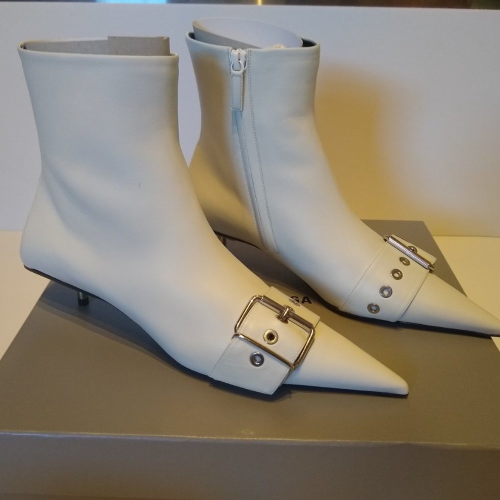 Balenciaga Square Knife Belt Boots White Kitten Heel 37 - Picture 2 of 16
